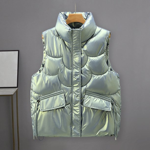 PERZOE Cotton Vest Women Cotton Vest Stand Collar Padded Flap