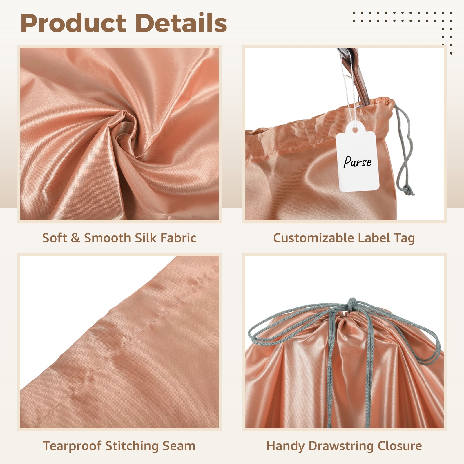 20 Pcs Dust Bags for Handbags, Dustproof Travel Storage Pouches with Drawstrings, Breathable Silk Cloth Purse Bags with Blank Label Tags for Handbags, Shoes, Boots, 19.7×15.7", Pink
