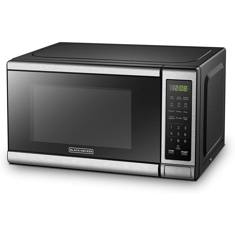 BLACK+DECKER EM720CB7 Digital Microwave Oven with Turntable Push-Button  Door,Child Safety Lock,700W, Stainless Steel, 0.7 Cu.ft