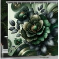 thumbnail image 3 of Ambesonne Dark Green Shower Curtain, Roses on Surreal Swirls, 69"Wx70"L, Dark Blue Grey Pale Brown, 3 of 4