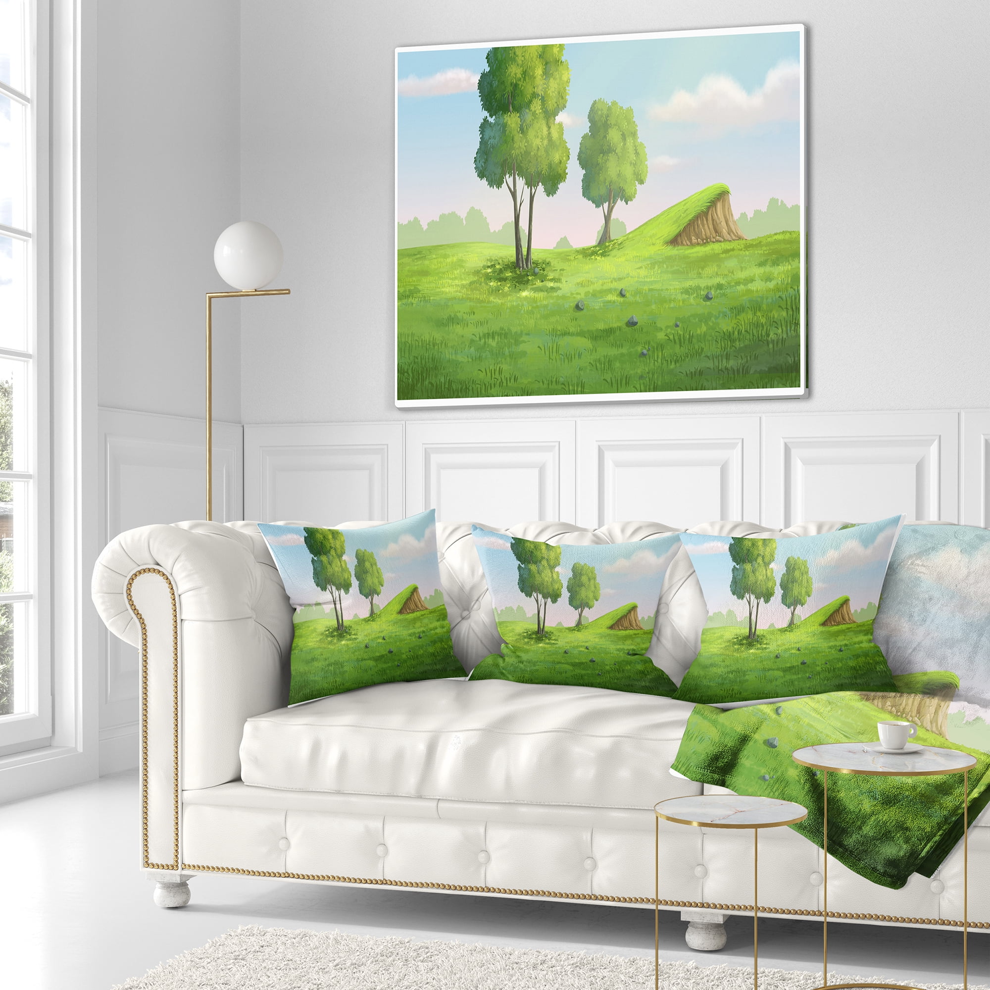 Designart Green Garden with Mound and Trees - Landscape Wall Throw Pillow - 16x16