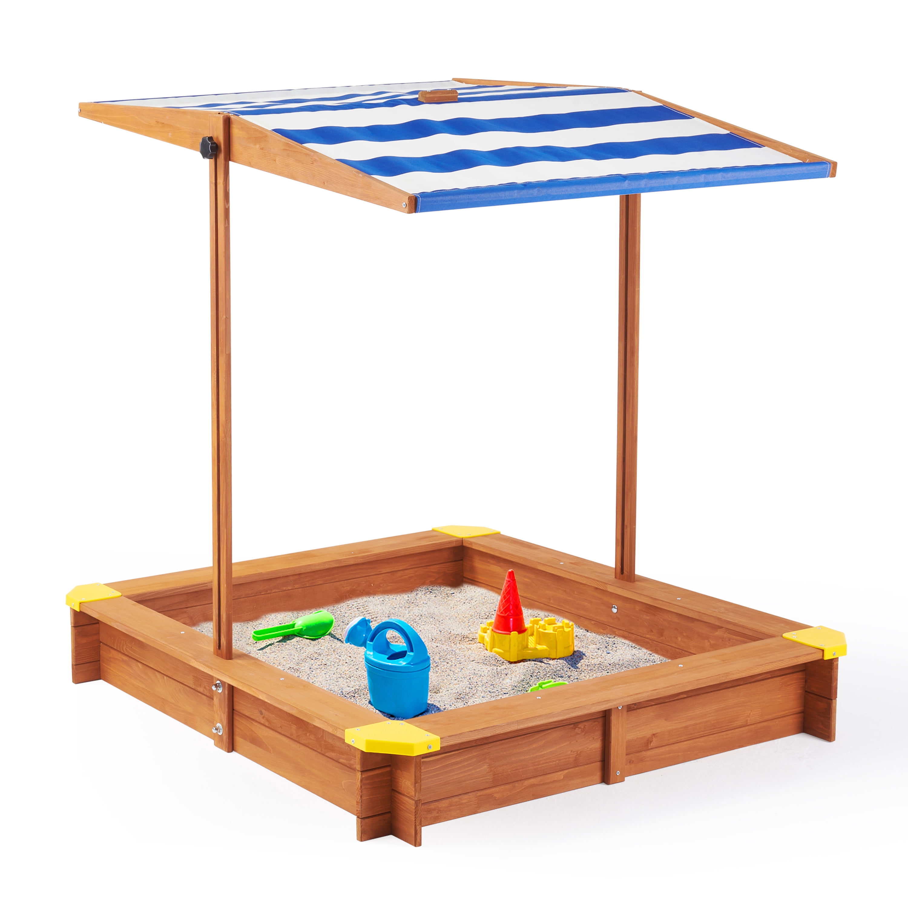 Kids Sandbox with Cover, 46" Wooden Sand Box with Adjustable Canopy, Large Outdoor Cedar Sandpit for Backyard Play, UV-Protected Retractable Roof