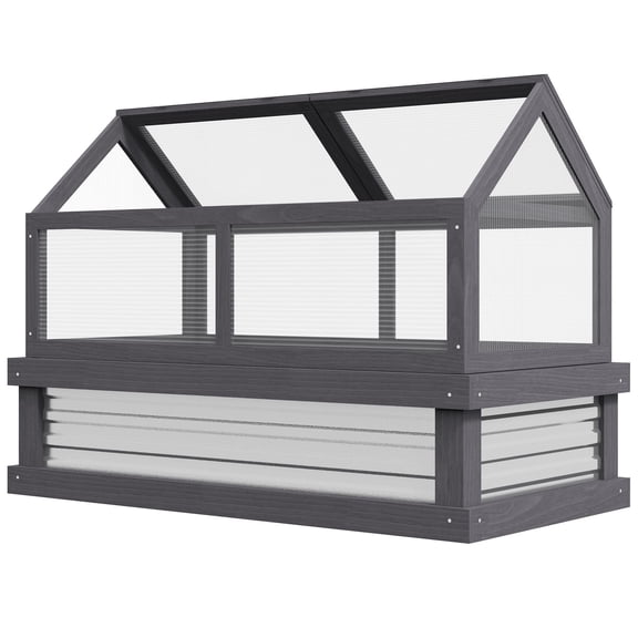 Outsunny Wooden Cold Frame Raised Planter: Greenhouse with Polycarbonate Lid for Seedlings Protection