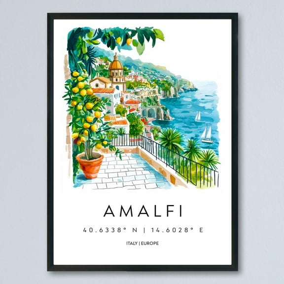 Kna Prints - 1 Pc Poster Amalfi Watercolor Poster Amalfi Italy Travel Wall Art Amalfi Home Decor Amalfi Gift Art Lovers Italy Art Amalfi Coastline, UNFRAMED-8x12