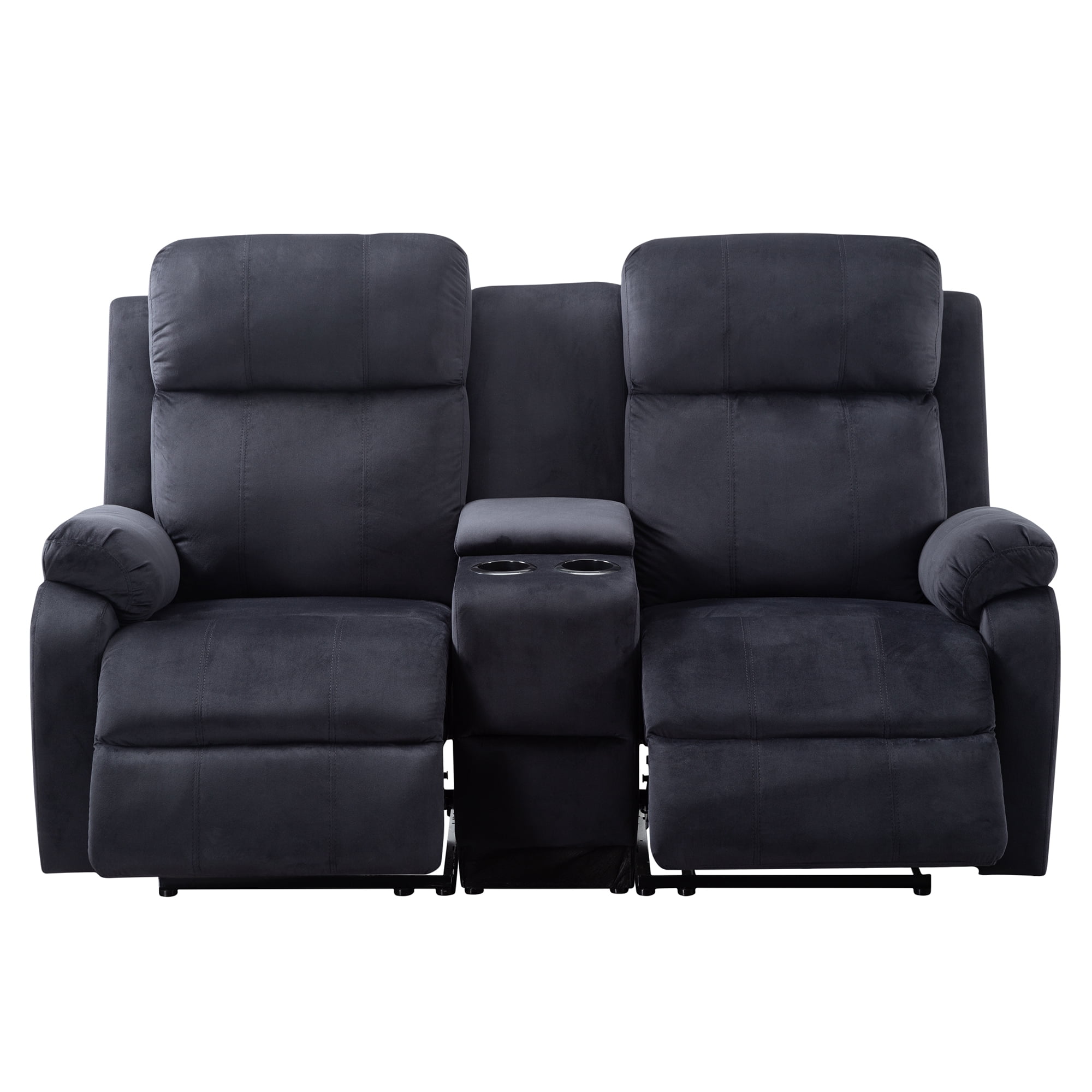 Kadyn 2-Seater Manual Recliner Living Room Set, Sectional Recliner Sofa Set with Storage Table and 2 Built-In Plastic Cup Holders, Recliner Chair Sofa Set for Your Home, Black Kadyn 2-Seater Manual Recliner Living Room Set, Sectional Recliner Sofa Set with Storage Table and 2 Built-In Plastic Cup Holders, Recliner Chair Sofa Set for Your Home, Black