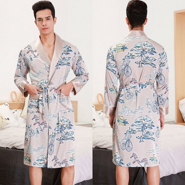 Ropa de dormir de seda, ropa de dormir de seda helada para hombres, ropa de dormir de manga larga para hombres, batas de baño, ropa para el hogar