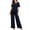 Navy, variant on Womens Cut Out Short Sleeve Ruffle Layered Chiffon Top and Wide Leg Palazzo Pants Two Piece Outfit Solid Color Elastic Waist Flowy Lightweight Formal Casual Co Ord Set