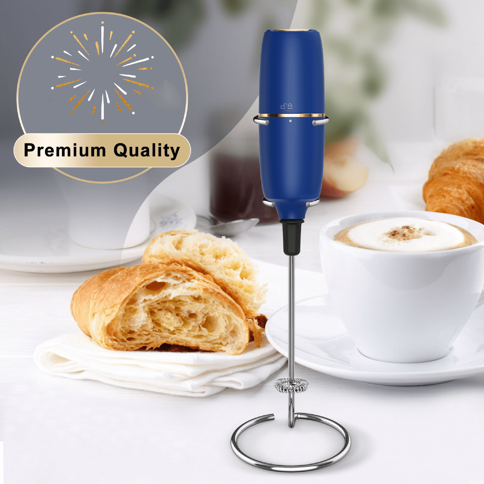 Qucoqpe Electric Milk Frother, Handheld Battery Milk Foam Maker for Bulletproof Coffee, Matcha, Hot Chocolate Stainless Steel Whisk Battery Operated