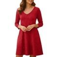 thumbnail image 7 of ClodeEU Women's 3/4 Sleeve Midi Dress,Casual V Neck T Shirt Long Tunic Loose Fit Flowy Dresses Red,Womens Plus M, 7 of 7