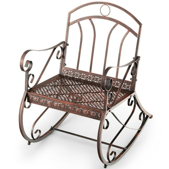 Gymax Outdoor Rocking Chair Elegant Patio Seating Chair Rocker Steel Frame Antique Copper