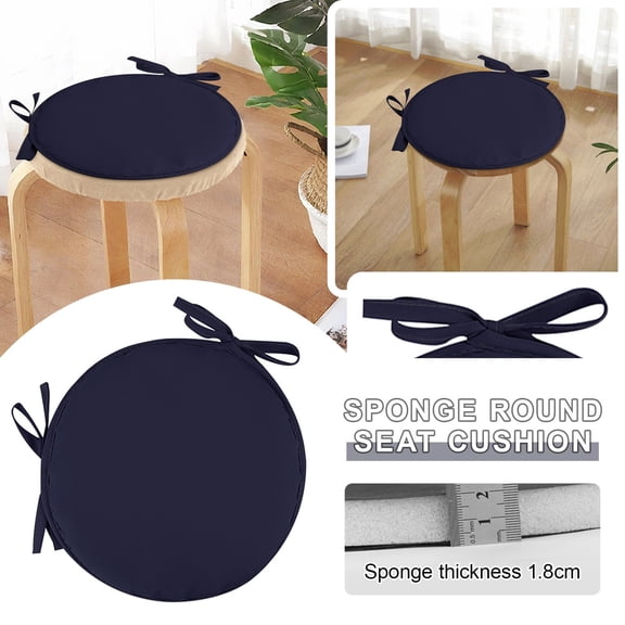 Round Chair Cushion Cozival 38cm Round Non-Slip Dining Chair Cushion with Ties - 1.8cm Thin Sponge Stool Pad - All-Season Seat for Round Stools - Stool Pad with Ties, Navy Blue