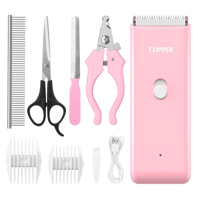 Kit de aseo para perros, cortadora de pelo profesional recargable para perros (rosa)