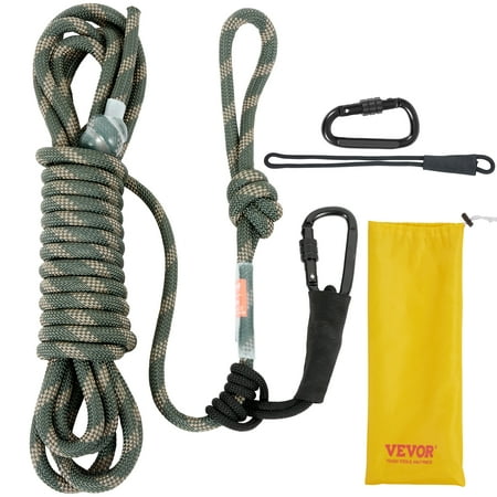 BENTISM Tree Stand Safety Rope 30 ft/91.44 m Treestand Lifeline Rope 30KN Breaking Tension 0.6 Hunting Safety Line with Prusik Knot 2pcs Carabiner and Silencer for Treestrap and Climbing