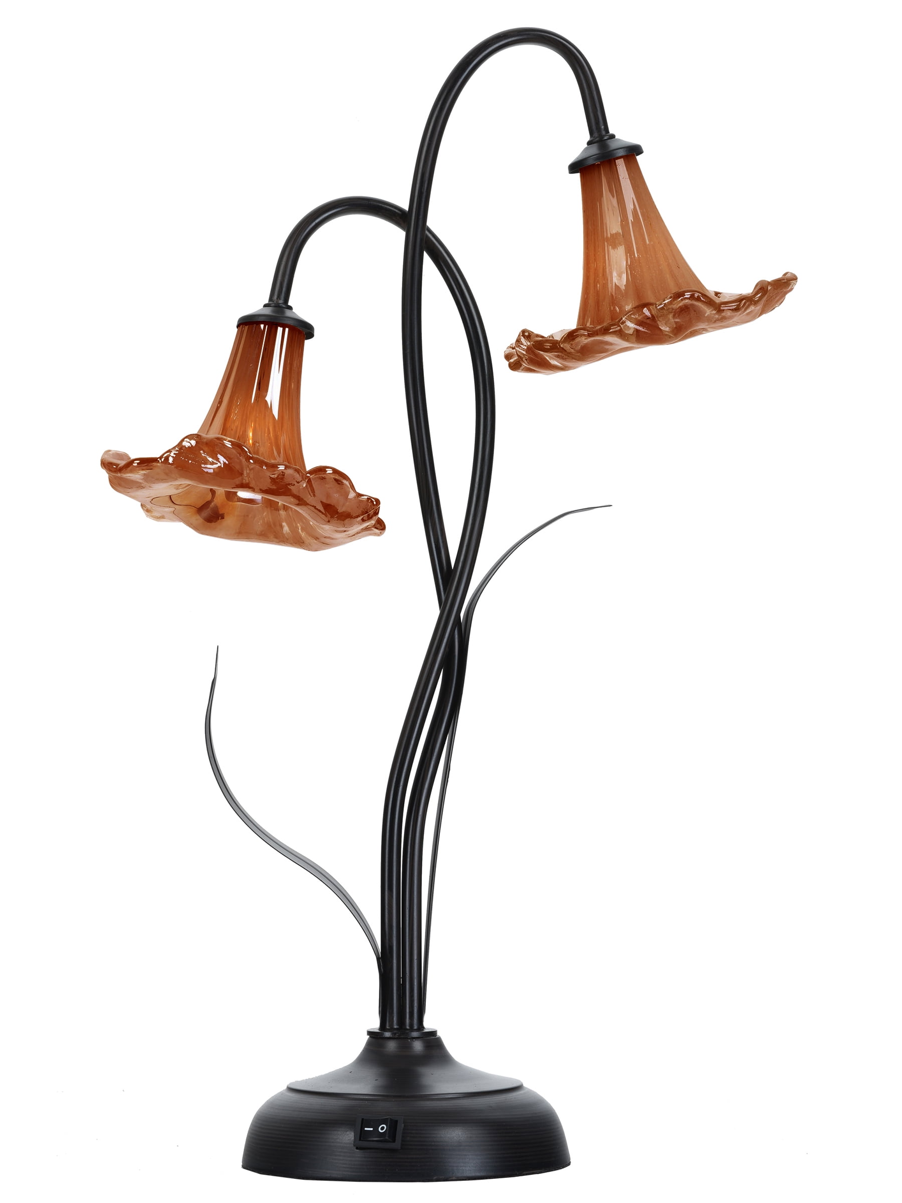 Photo 1 of 20.5 Orange and Black Trumpet Led 2-Light Favrile Art Accent Lamp