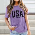 thumbnail image 2 of MIXUE Boho Tops For Women Summer Letter Print Round Neck Short Sleeve Soft Trendy Casual Pullover Shirts For Women T Shirts Sportswear,Purple,XXL, 2 of 5