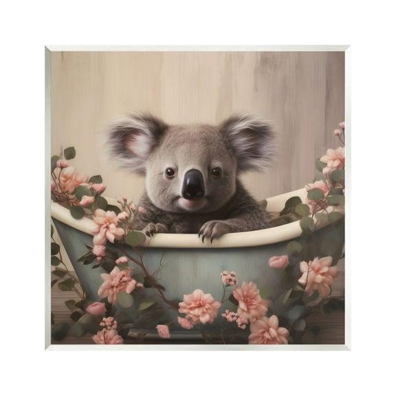 Stupell Industries Koala Bathroom Pink Florals Animals & Insects Painting Unframed Art Print Wall Art, 12 x 12