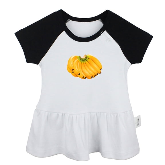 Fruit Banana Pattern Dresses For Baby, Newborn Babies Skirts, Infant Princess Dress, 0-24M Kids Graphic Clothes (Black Raglan Dresses, 0-6 Months)