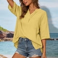 thumbnail image 4 of Guluxicc V Neck T Shirts for Women 3/4 Sleeve Solid Color Drawstring Neck Loose Fit Casual Oversized Womens Tee Shirts Cozy Tops, 4 of 8