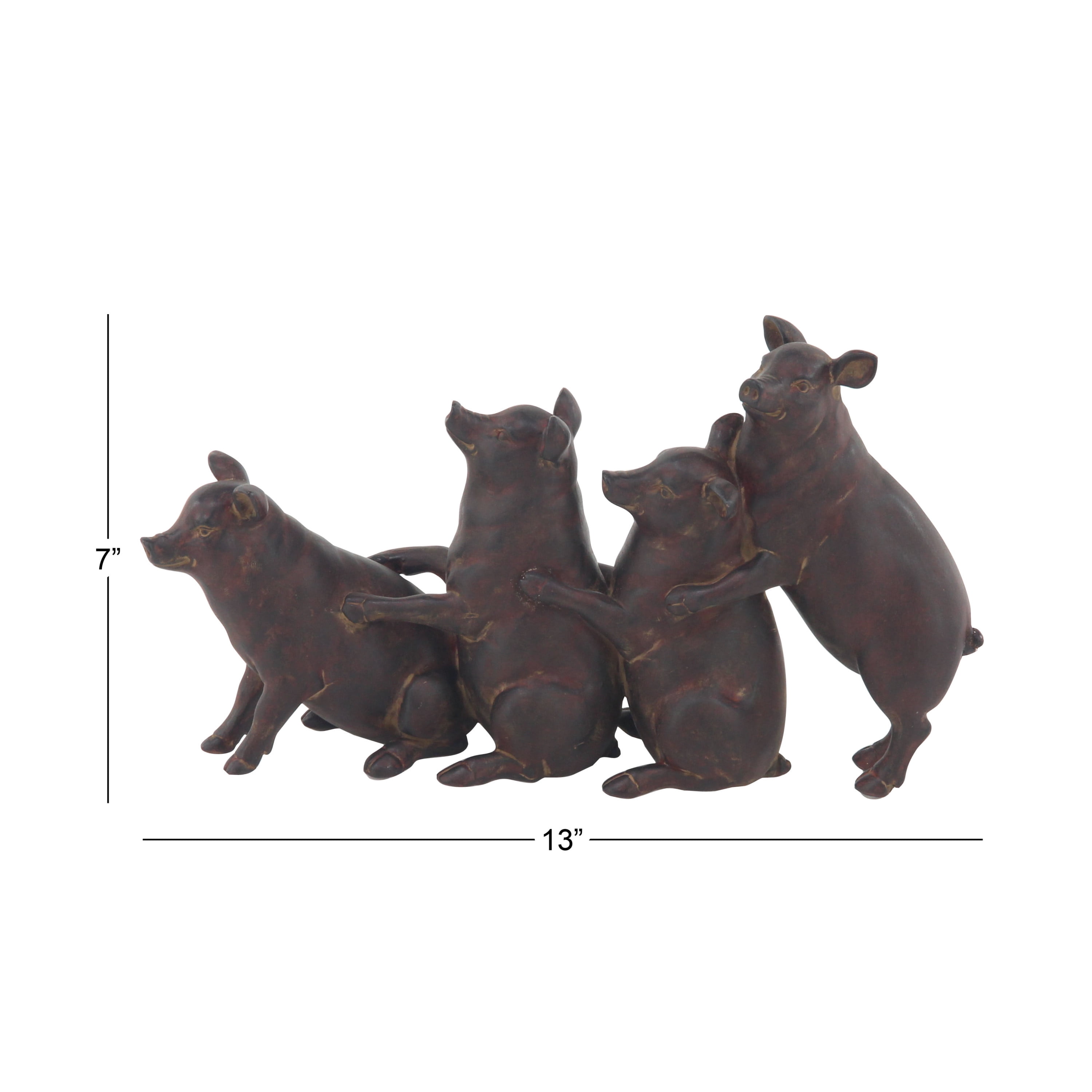 13" x 7" Dark Brown Polystone Pig Sculpture, by DecMode