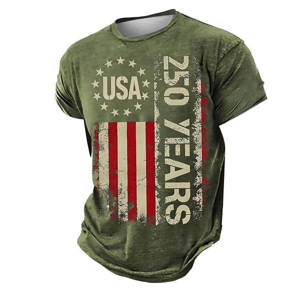 XIAONU Distressed USA Flag Letter Print T-Shirt for Men Oversized Short Sleeve Crew Neck Pullover Tee Breathable Patriotic Holiday T-Shirts