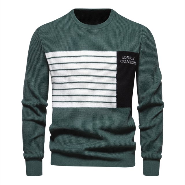 Suéter juvenil de retales a la moda para hombre, jersey informal de otoño, suéter tejido de calidad para hombre