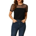 thumbnail image 5 of INSPIRE CHIC Women's Mesh Panel Dots Round Neck Short Sleeve Blouse Top XS Black, 5 of 7