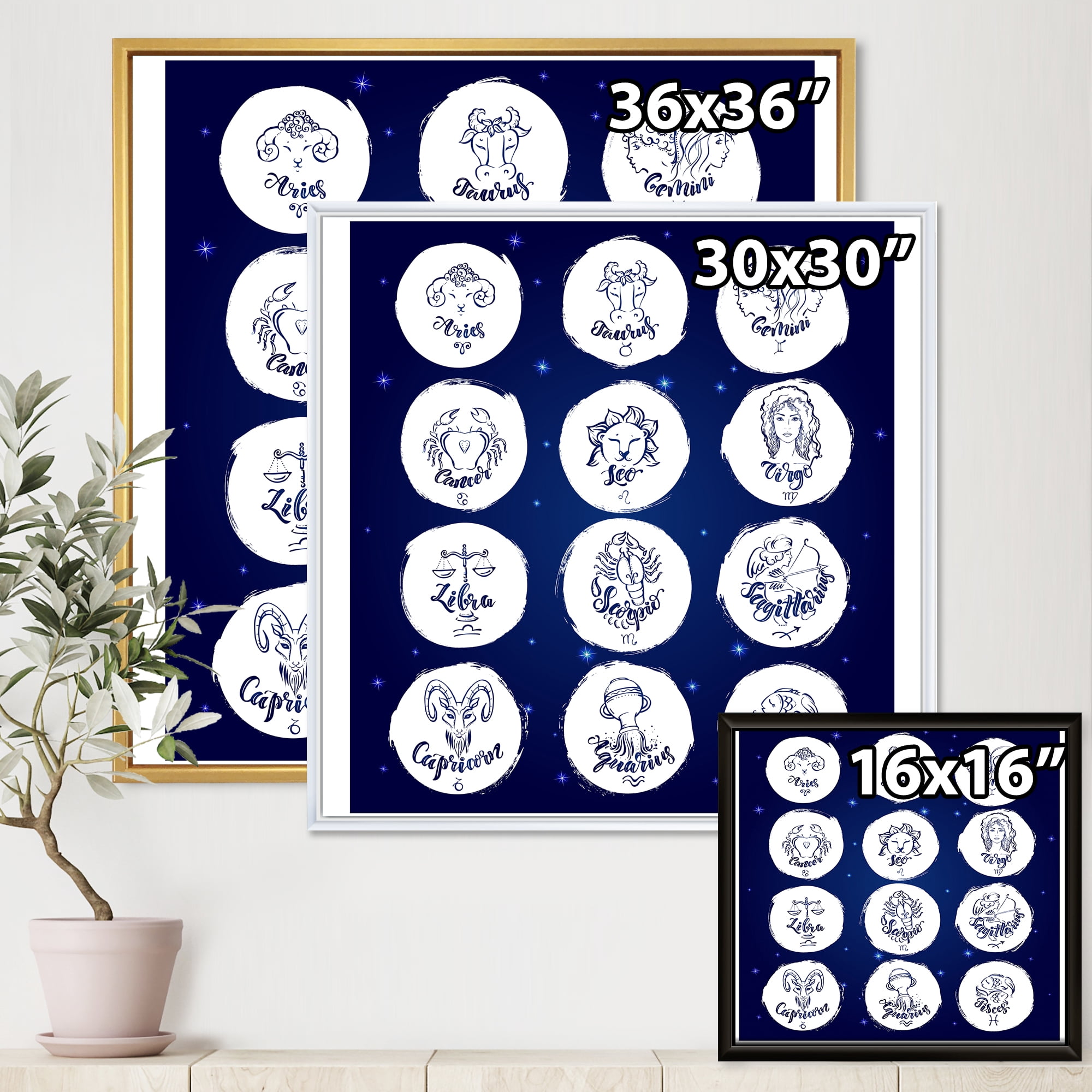 Designart 'Zodiac Diagram & Signs On Blue' Modern Framed Canvas Wall Art Print