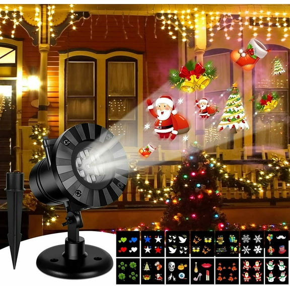 Holiday Projector Lights Halloween Christmas Santa Claus Snowman Projector Lights, 16 Switchable Pattern Lens, Christmas Decoration Outdoor For Garden Patio