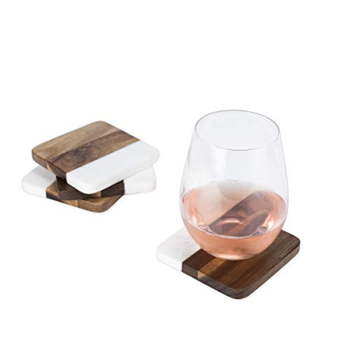 Twine 7672 Ensemble de sous-Verres Rustiques Farmhouse: Marbre & Acacia, Multicolore