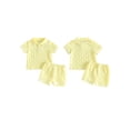 thumbnail image 2 of BemeyourBBs 2Pcs Toddler Baby Boy Summer Outfits Infant Baby Boys Summer Clothes Short Sleeve Lapel Collar Solid Color Jacquard Shirt Tops and Elastic Waist Shorts Set, 2 of 9