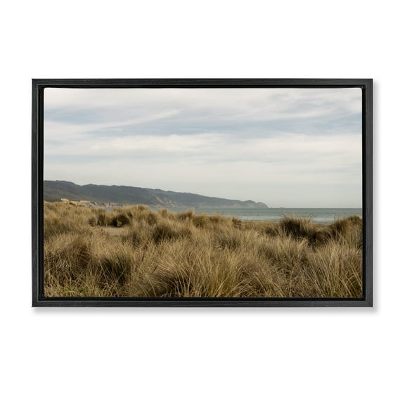 Stupell Industries Windy Grass Dunes View Landscape & Nature Photography Black Floater Framed Canvas Art Print Wall Art, 25 x 17