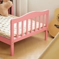 thumbnail image 4 of Zimtown Wood Bed, Wood Bedframe Bedroom Furniture w/Safety Rail Fence (Pink), 4 of 9