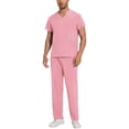 thumbnail image 2 of Men's Workwear Scrubs 2-Piece Uniform Set, Solid Color Cross V-Neck Short Sleeve Pocket Tee and Pants, For Medical Nursing Professionals,Pink,M, 2 of 7