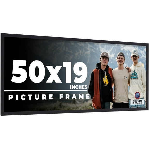 50x19 Frame Black Solid Wood Picture Frame | 0.75 Inch Moulding Width | Includes UV Acrylic