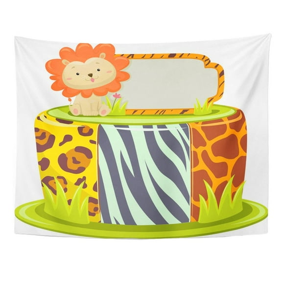 JSDART Cake Designed with Safari and Lion Topper Birthday Party Cartoon Clip Wall Art Hanging Tapestry Home Decor for Living Room Bedroom Dorm 51x60 inch