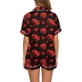 thumbnail image 4 of WTOBBY Women's Printed Halloween Pajama Set Loose Casual Short Sleeve Top with Elastic Waist Shorts Two-Piece Comfy Sleepwear Home Lounge Wear Outfit,Wine 3XL, 4 of 6