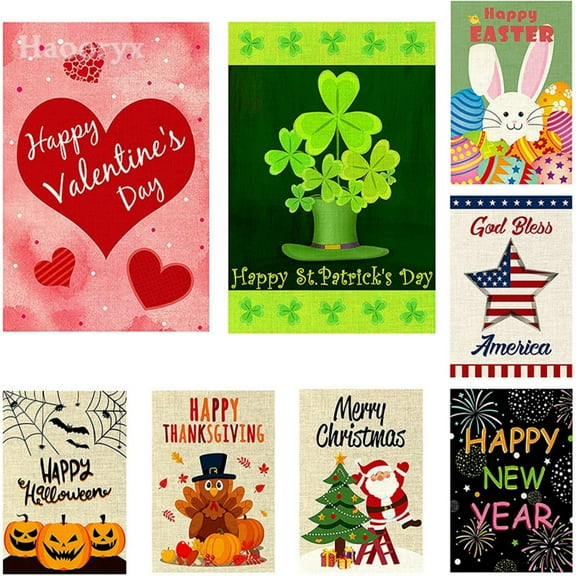 Seasonal Garden Flags, 8 Pack for Independence Day and Halloween