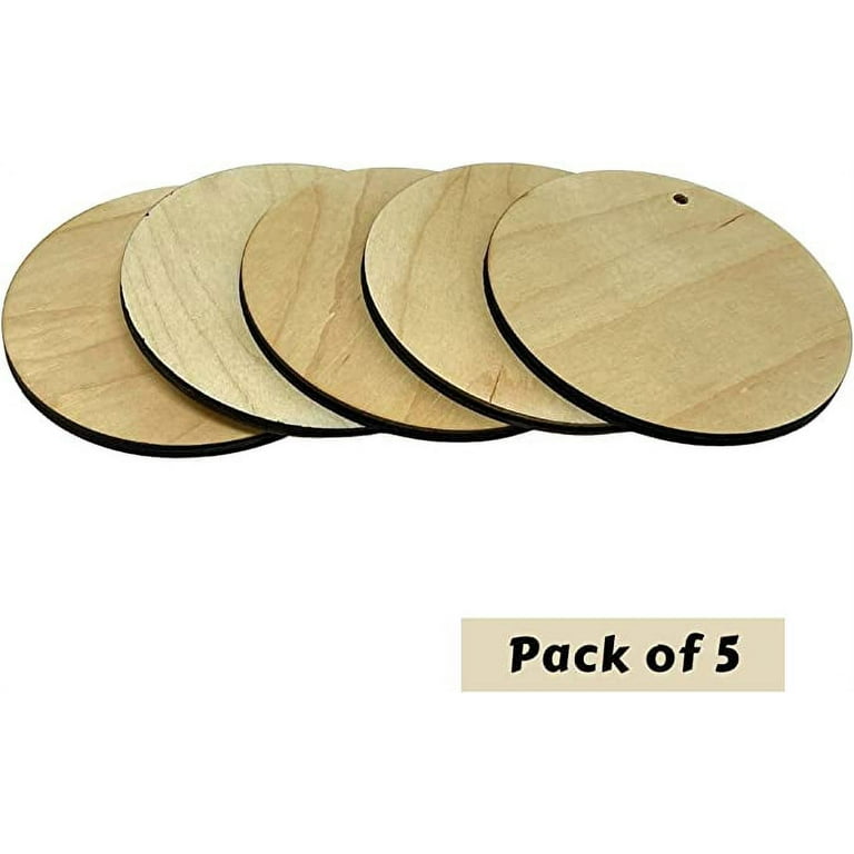 24 Unfinished Wood Circle Ornament with 1 Hole - Pack of 5 , Birch Plywood  , Round Wood Cutouts with Center Hole , Wooden Ornaments - DIY Arts 