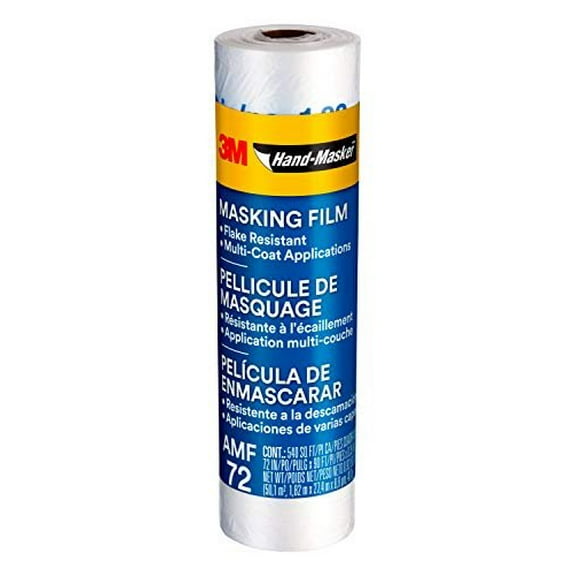 3M Hand Masker Advanced Masking Film, 72 in x 90 ft, Static Cling Keeps Film in Place, Prevents Liquids From Bleeding Through, Flake Resistant, For Indoors & Outdoors Use, 1 Roll AMF72