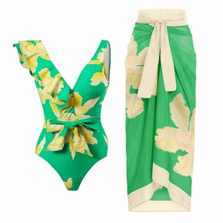 Xihbxyly Swimsuits for Women Women s Swimwear One-piece Swimsuit Bikini Lace Up Swimsuit Long Skirt Chiffon Two-piece Set Bathing Suits with Shorts Swimsuit Tops Women Bikini 2024 Women Myorder S