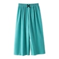 thumbnail image 2 of Girl's Wide Leg Cotton Trousers Elastic High Waist Casual Palazzo Pants Cute Bow Summer Vacation Outfits Comfy Travel Bottoms, 2 of 5
