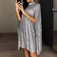 thumbnail image 4 of PENGXIANG Robe Cape pour Femmes Couleur Unie Taille Haute Robe à Sequins, 4 of 6