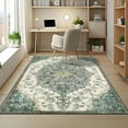 thumbnail image 4 of FairOnly Green 5'x7'Oriental Style Non Slip Area Rug Vintage Medallion Machine Washable Low Pile Indoor Rugs for Bedroom Kitchen Living Room, 4 of 7
