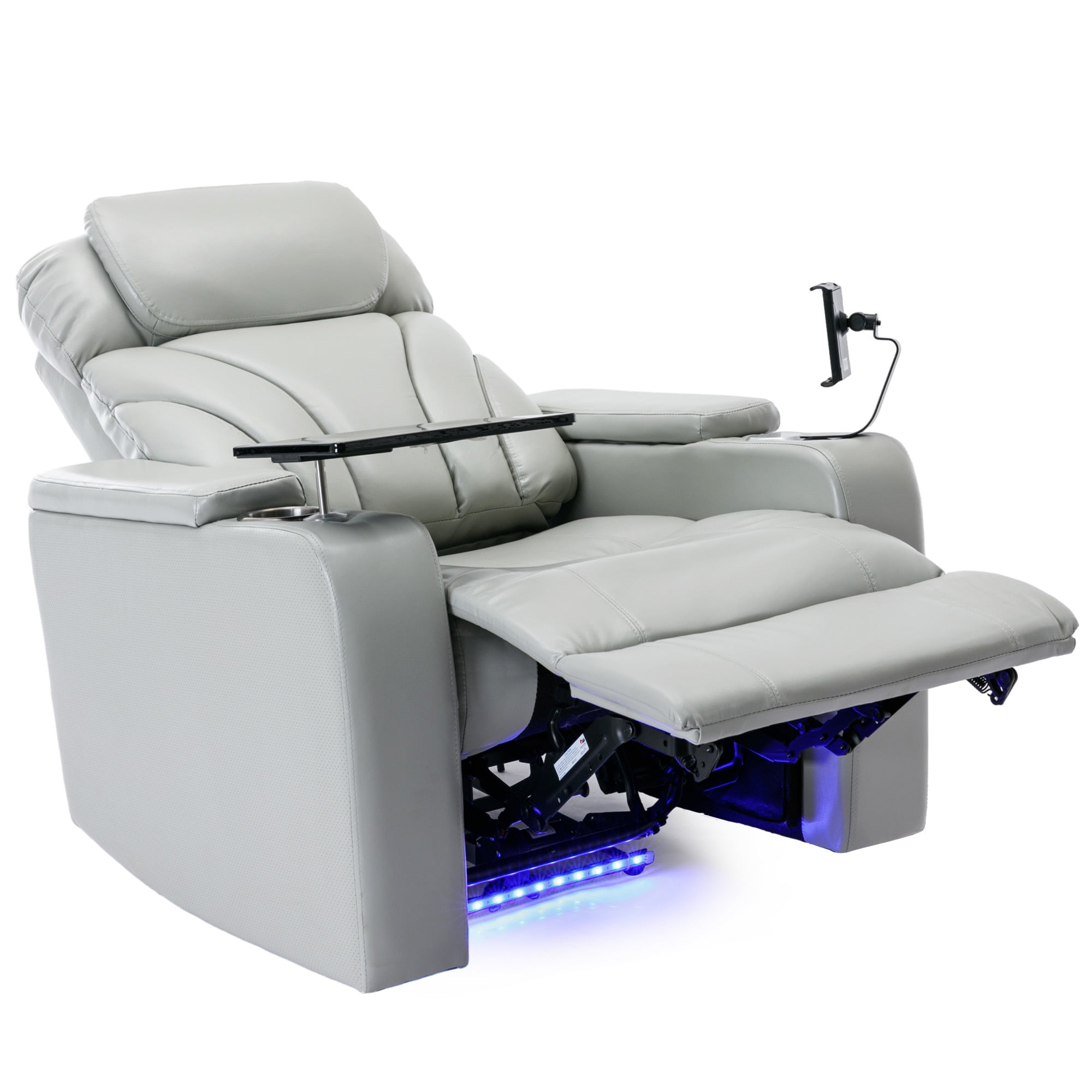 EUROCO 37"W Oversized PU Leather Home Theater Recliner with Stereo and USB Charging Port, Hidden Arm Storage,Convenient Cup Holder for Living Room（Light Grey）