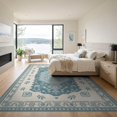 thumbnail image 3 of ODIKA 9'x12' Teal Cream Floral Medallion Design Washable Area Rug Elegant Geometric Border with Vintage Charm Non-Shedding, Easy Care for Master Suite, California King, Under Bed, 3 of 7