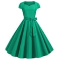 thumbnail image 2 of XFLWAM 1950s Dresses for Women Cap Sleeve Vintage Cocktail Party Dresses 50s Retro Rockabilly Audrey Hepburn Homecoming Dress with Belt Green L, 2 of 6