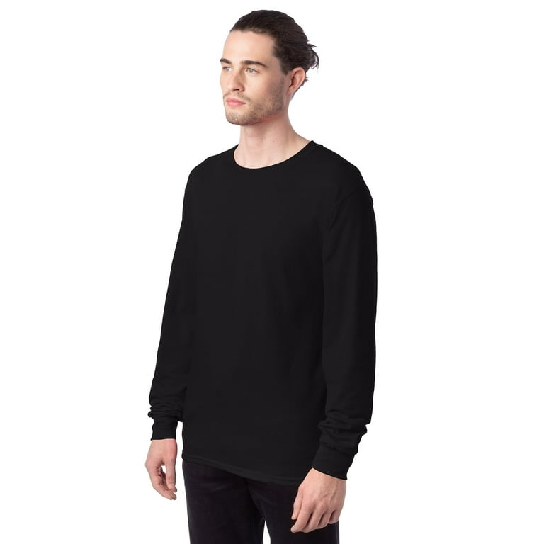 Hanes Essentials Men's Cotton Long Sleeve T-Shirt, 4-Pack Black S