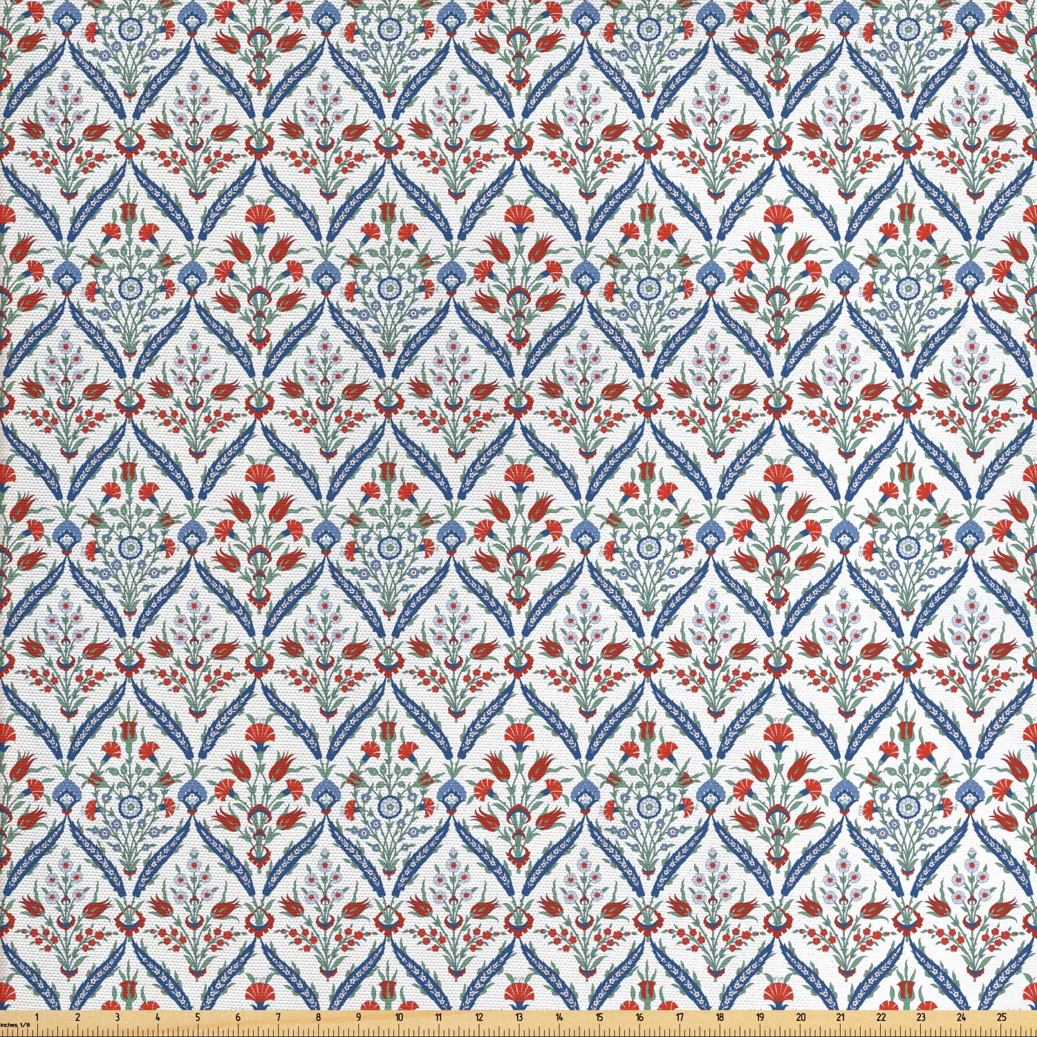 Ottoman Fabric by The Yard, Turkish Traditional Ceramic Tulip Patterns