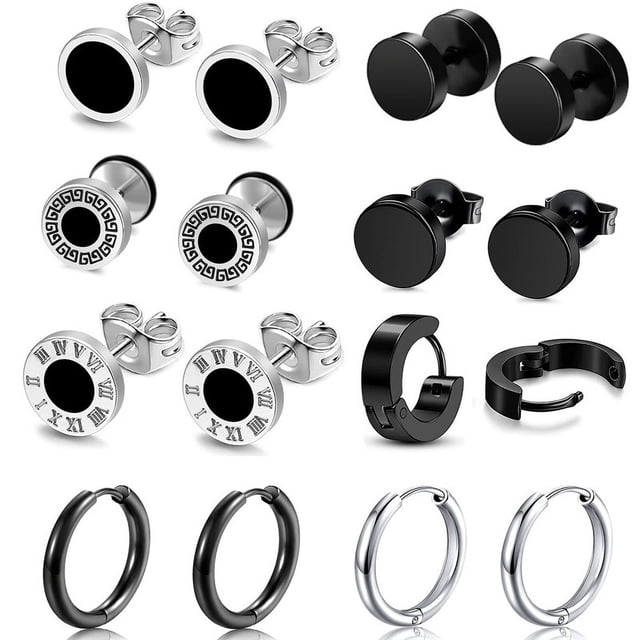 Juego de pendientes de acero inoxidable Juego de pendientes negros para hombre Juego de moda múltiple