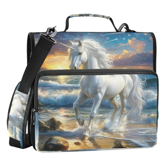 ALAZA Zipper Binder Bag Horse on Beach 3 Ring File Folder Binder Organizer Bag